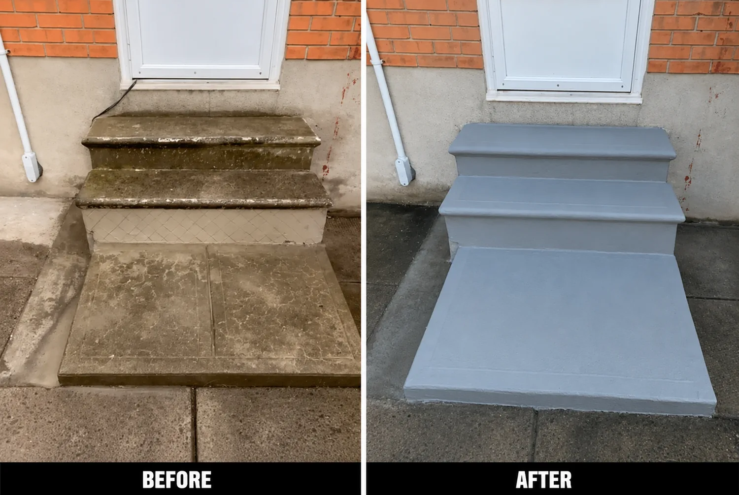 Before and after resurfacing of concrete front steps in Gatineau